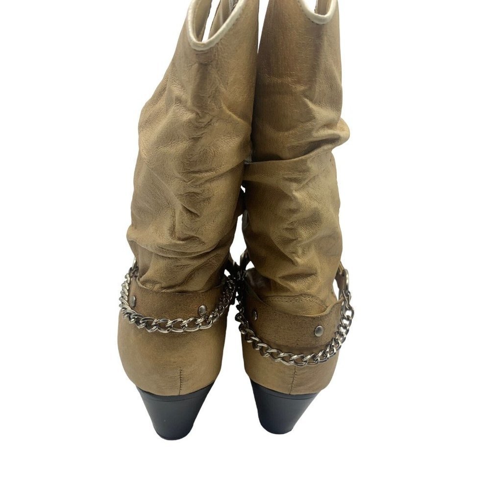 Dingo Women 10M Leather Slouch Harness Strap Western Cowgirl Tan Boots DI 526 - Picture 2 of 12